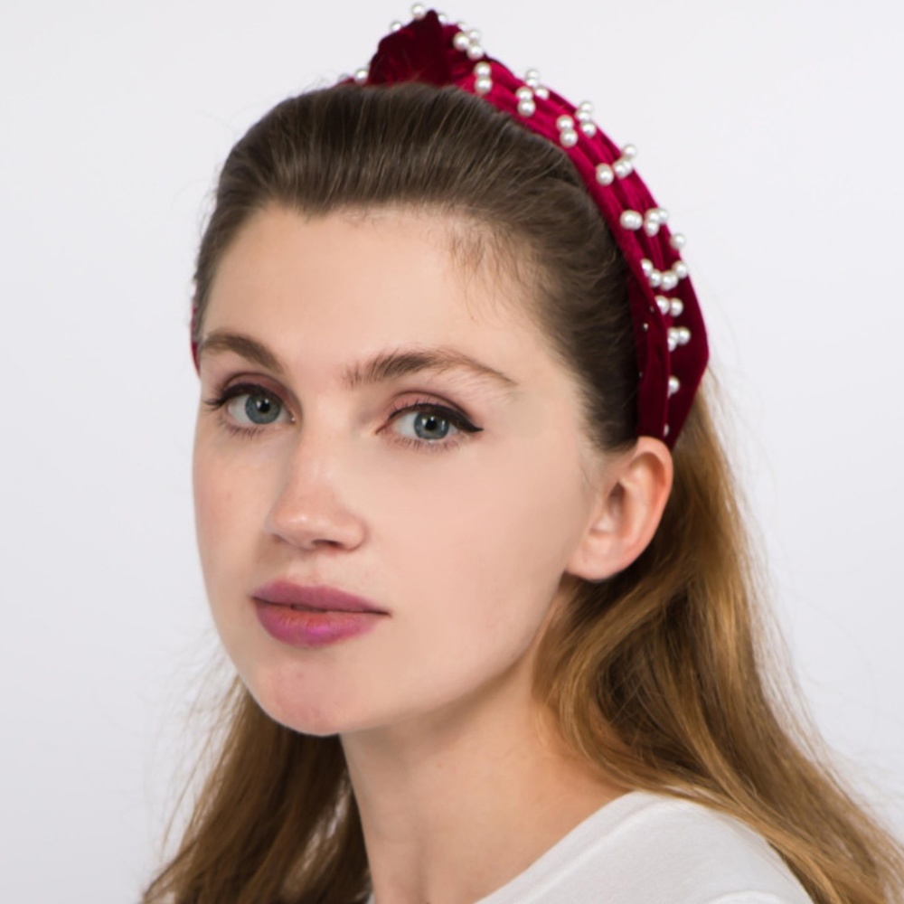 **2 FOR 20** Pearl Accent Red Velvet Headband